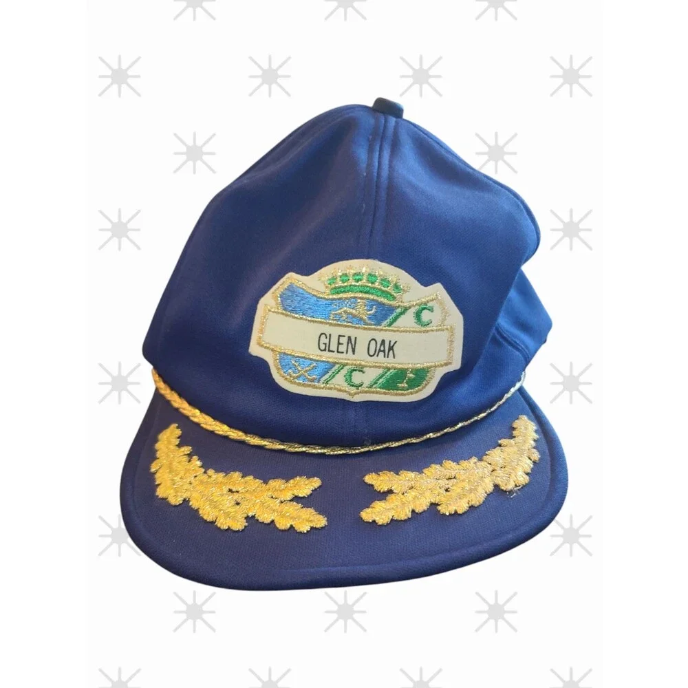 Navy Glen Oak Baseball Cap Hat VTG USA Gold Leaf Rope